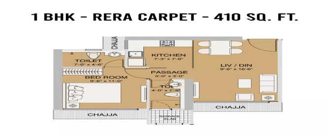 Ruparel New Launch Parel - Floor plan 1 BHK 410 Sq.ft