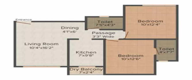 Ruparel Shivaji Park Dadar - Floor plan 2 BHK 620 Sq.ft