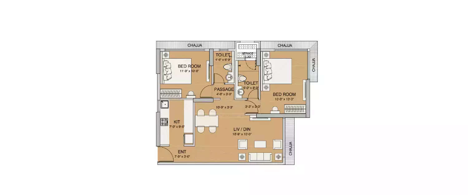 Floor plan for 2 BHK