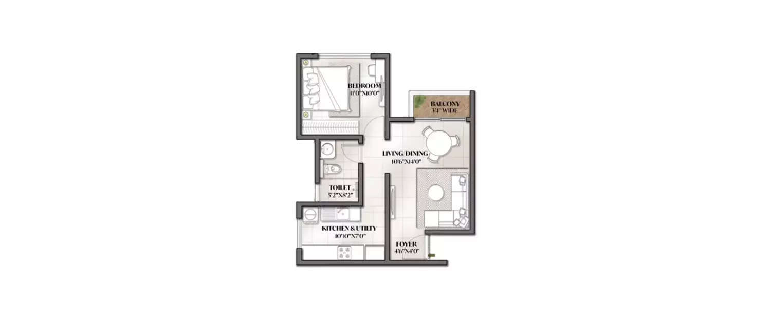 Floor plan for 1 BHK