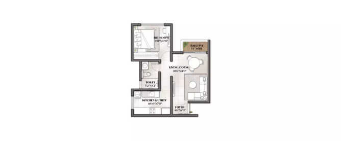 Prestige Eden Park Sarjapura - Floor plan 1 BHK 442 Sq.ft