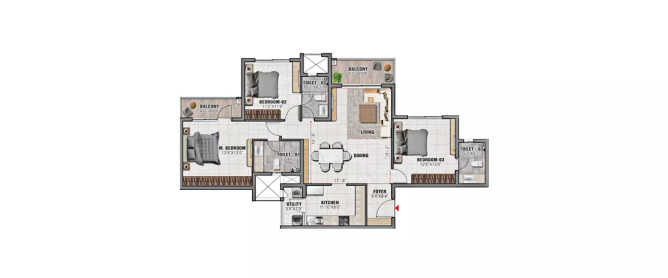 Prestige Elm Park Channasandra - Floor plan 3 BHK 1800 Sq.ft