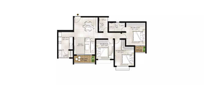 Prestige Meridian Park Sarjapura - Floor plan 3 BHK 943 Sq.ft