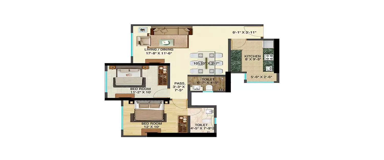 Floor plan for 2 BHK