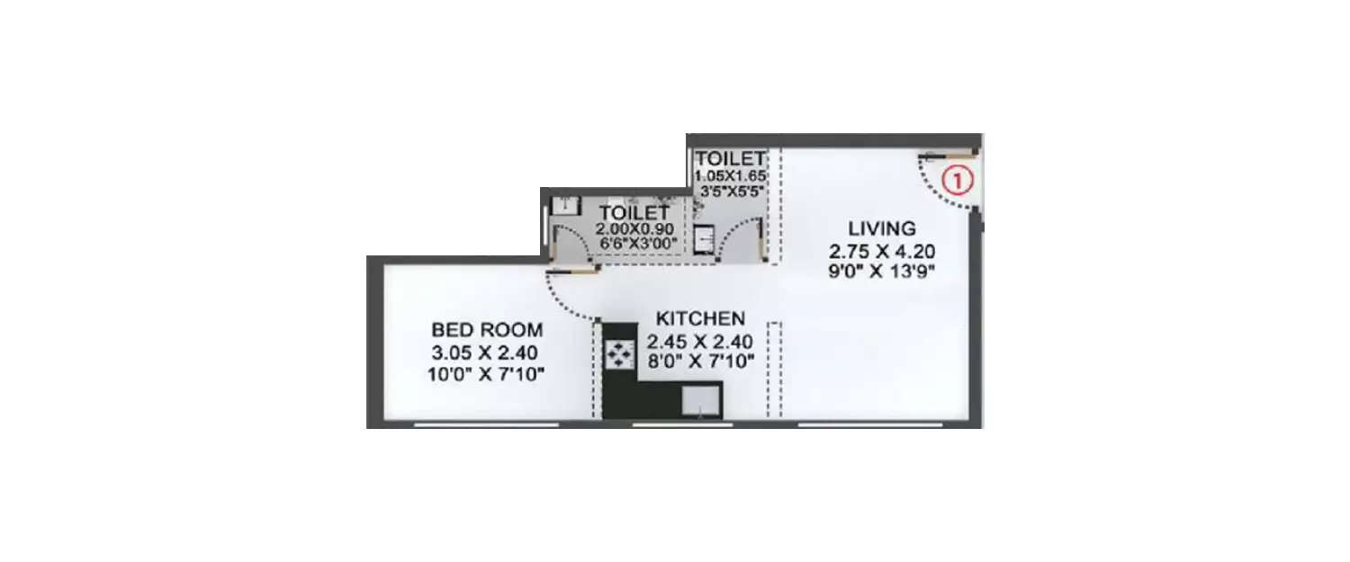 Floor plan for 1 BHK