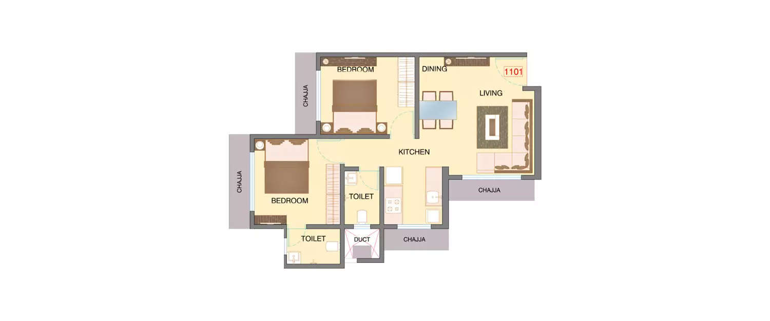 Floor plan for 2 BHK
