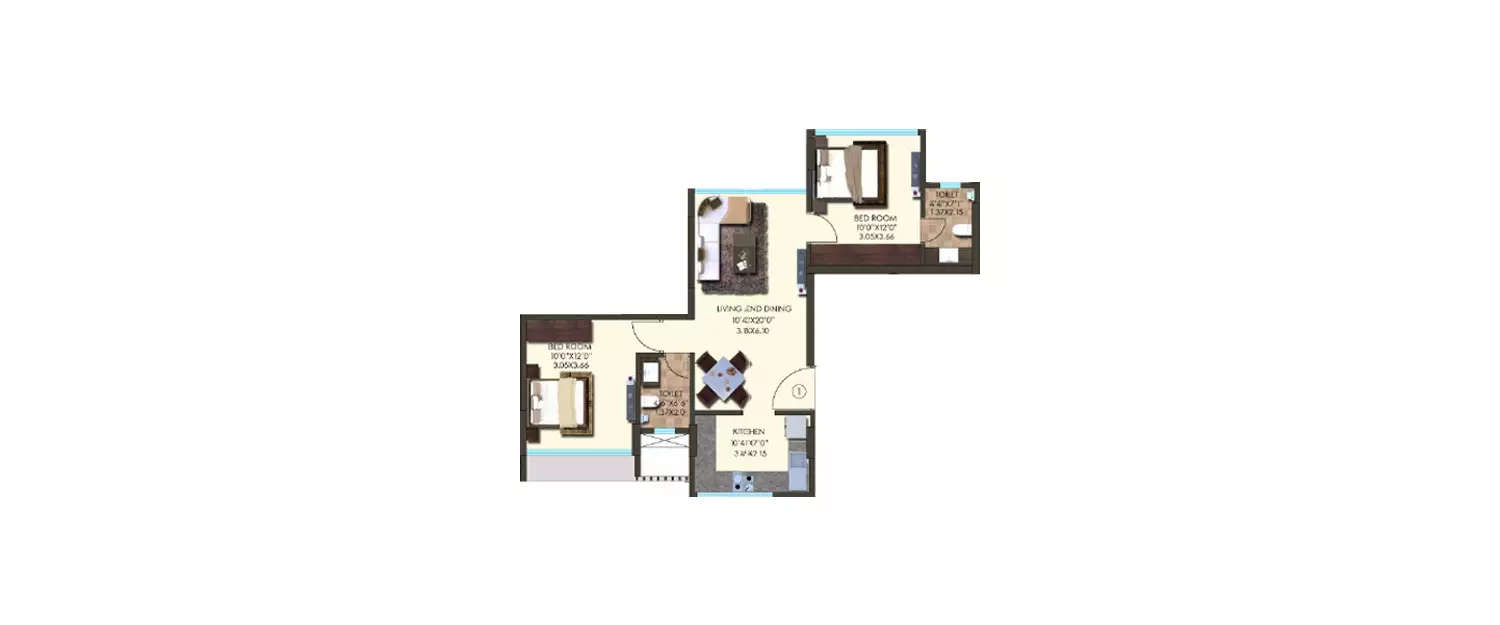Floor plan for 2 BHK
