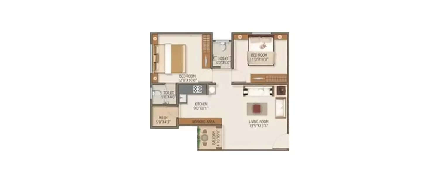 Floor plan for 2 BHK