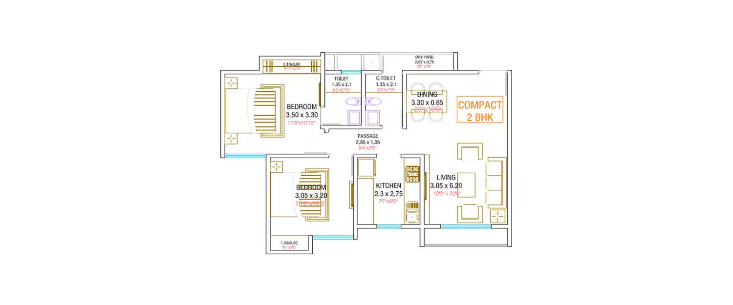 2 BHK Apartment 666 Sq.ft