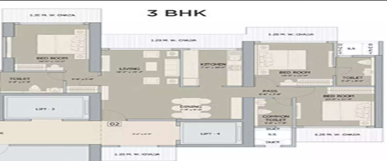 Floor plan for 3 BHK