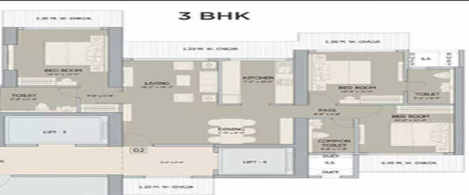Ruparel Palacio Kandivali - Floor plan 3 BHK 855 Sq.ft