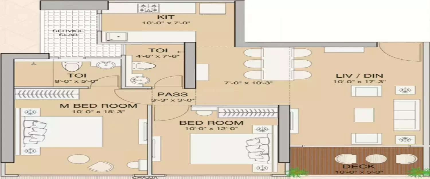 Floor plan for 2 BHK