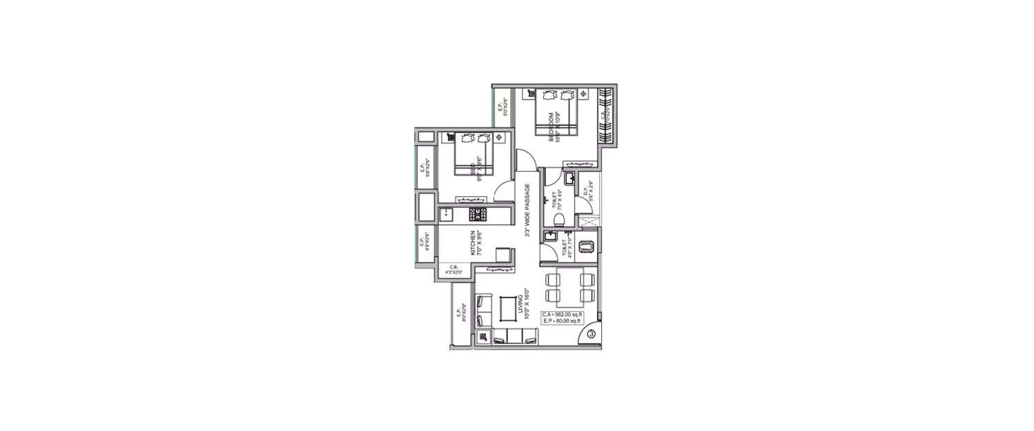 Floor plan for 2 BHK