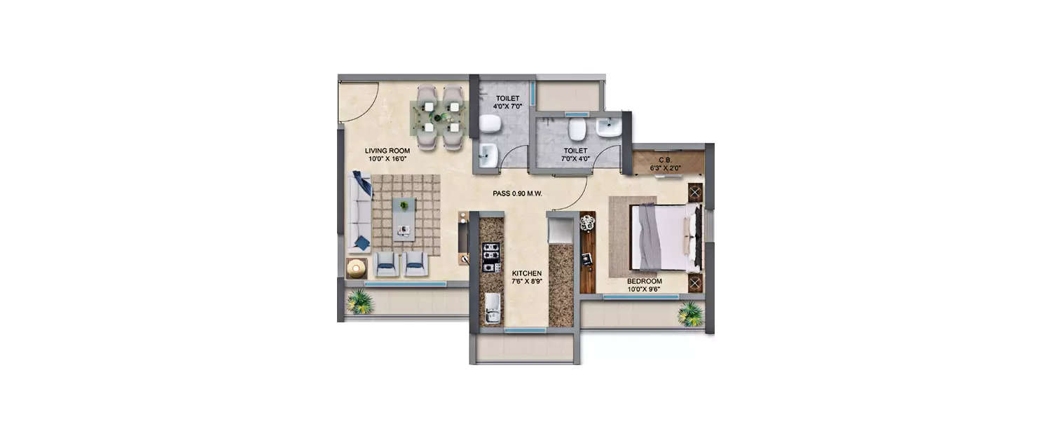 Floor plan for 1 BHK