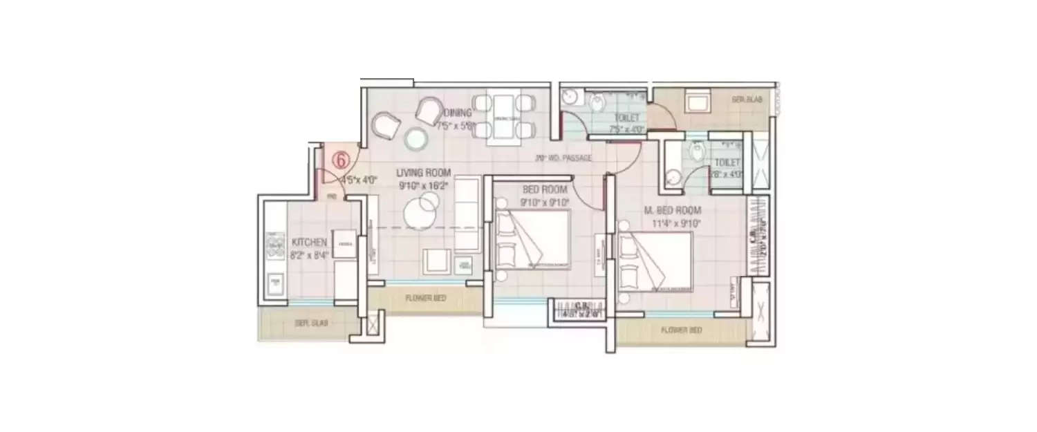 Floor plan for 2 BHK