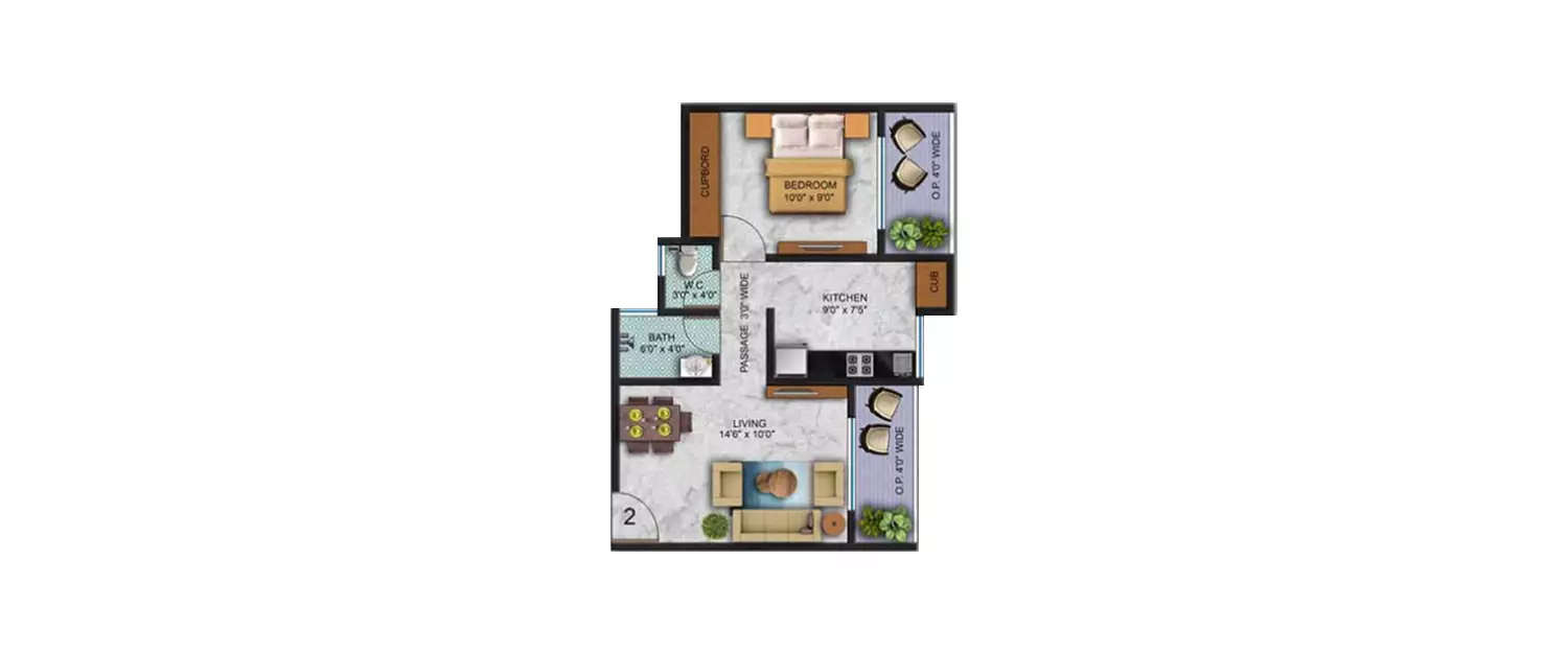 Floor plan for 1 BHK