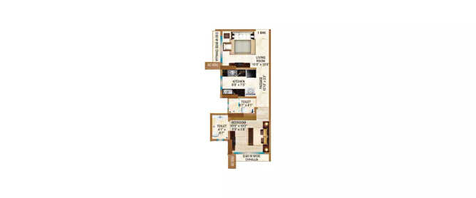Safal Ganga Smruti Chembur - Floor plan 1 BHK 400 Sq.ft