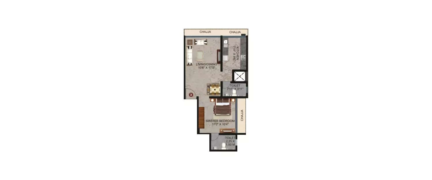 Floor plan for 1 BHK