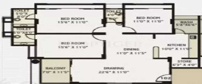 Puravankara South Bay Thaiyur - Floor plan 3 BHK 1900 Sq.ft