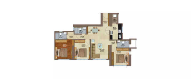 Peninsula Celestia Sewri - Floor plan 3 BHK 1233 Sq.ft