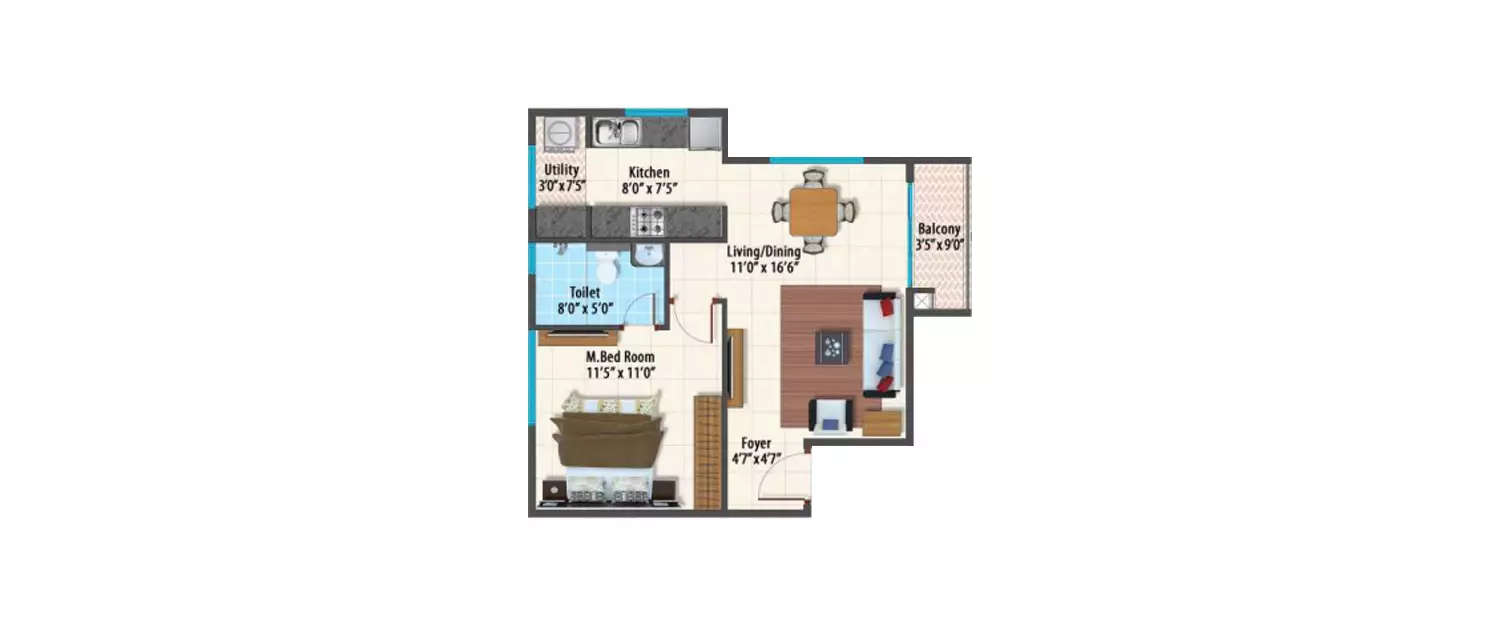Floor plan for 1 BHK