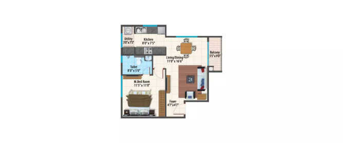 Peninsula Paramount Sarjapura - Floor plan 1 BHK 743 Sq.ft