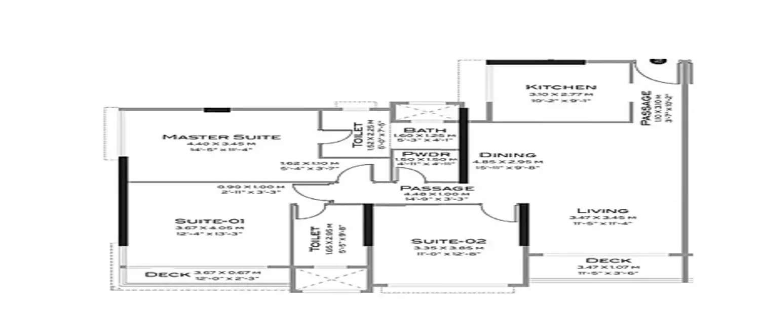 Floor plan for 3 BHK
