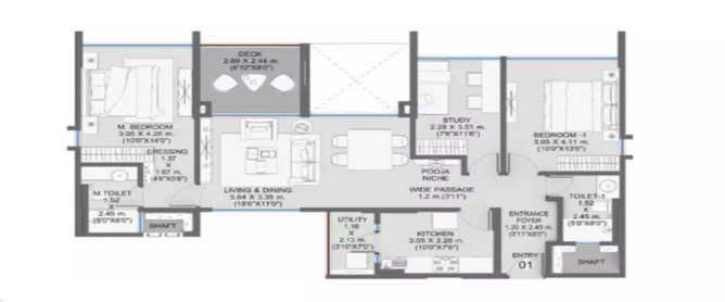 Shapoorji SP Residency Fursungi - Floor plan 2 BHK 1231 Sq.ft