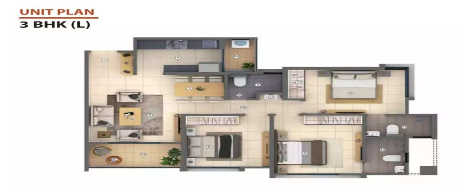 Floor plan for 3 BHK
