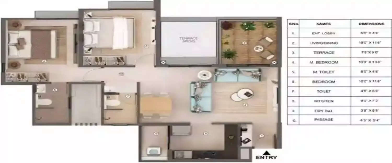 Floor plan for 2 BHK