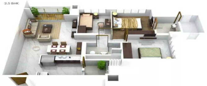 Shapoorji Pallonji Alpine Kandivali - Floor plan 2.5 BHK 1290 Sq.ft