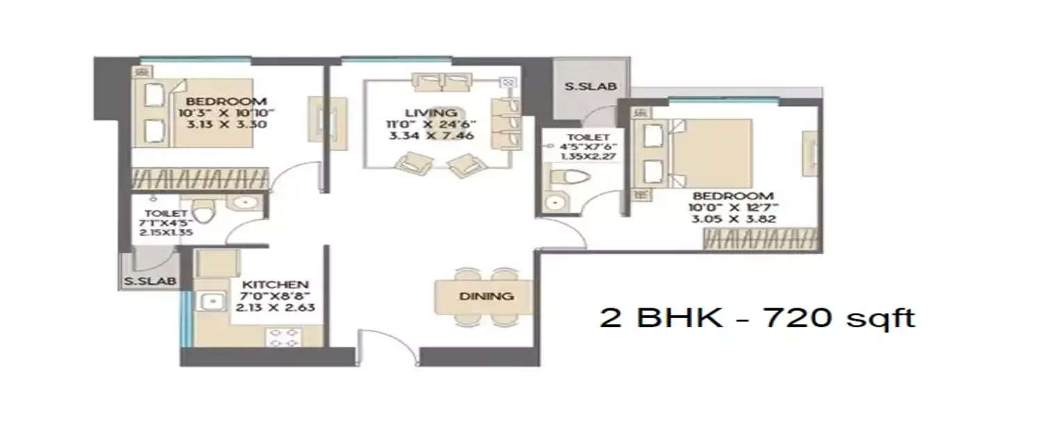 Floor plan for 2 BHK