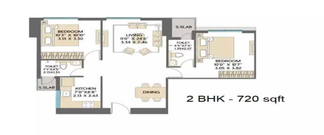 Shapoorji Pallonji Sienna Kandivali - Floor plan 2 BHK 720 Sq.ft