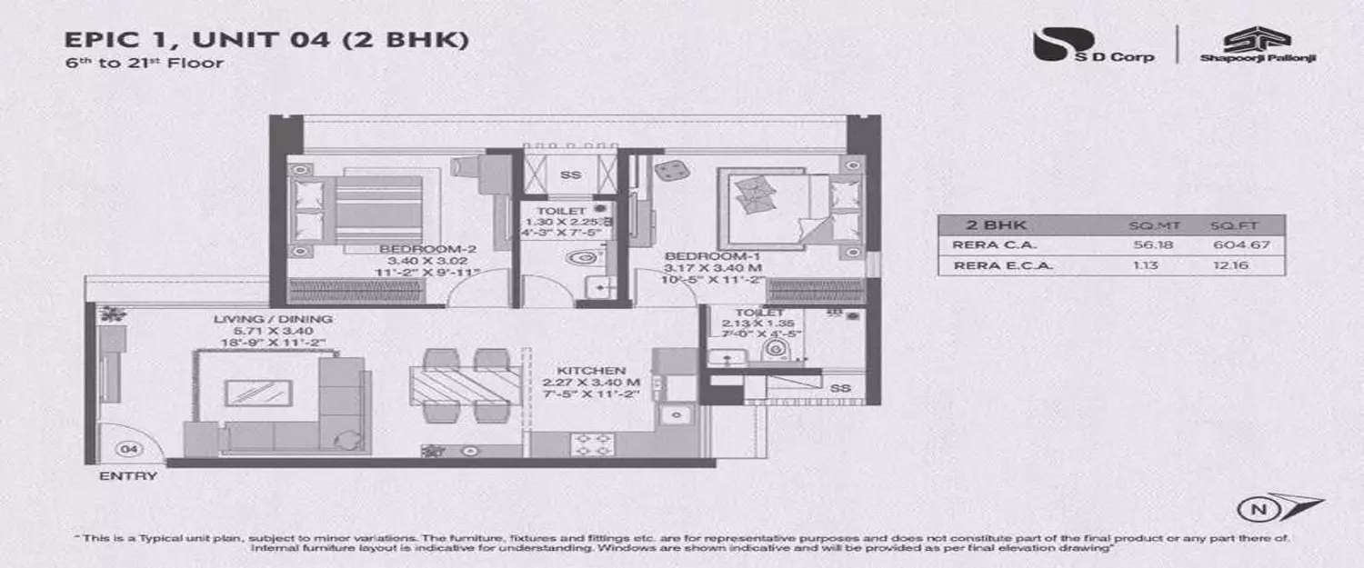 Floor plan for 2 BHK