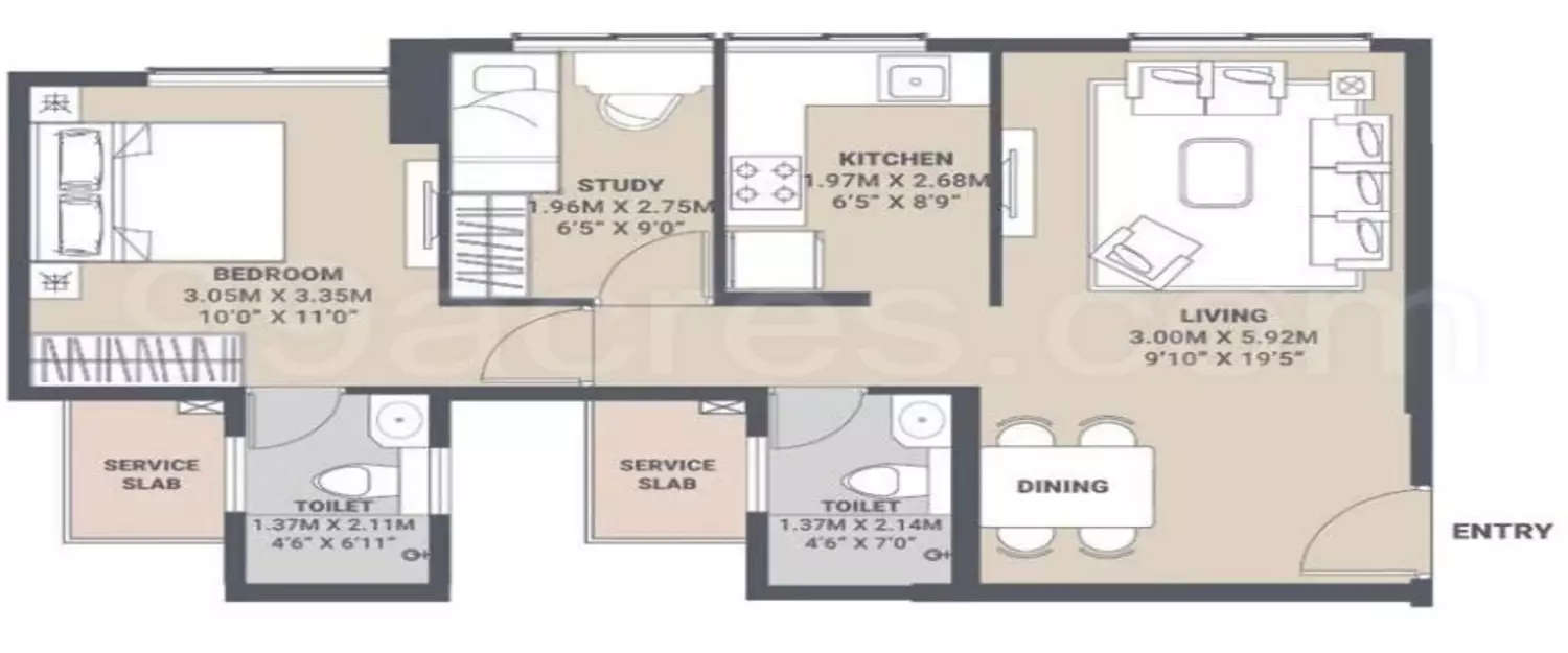 Floor plan for 1.5 BHK