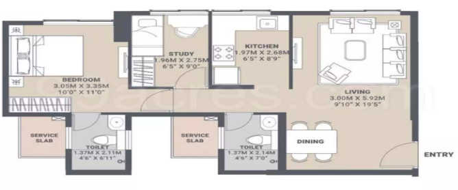 Sarova Aubburn Kandivali - Floor plan 1.5 BHK 600 Sq.ft