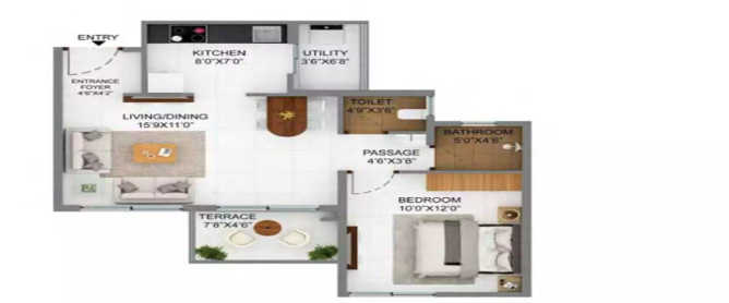 Shapoorji Palm Springs Virar - Floor plan 1 BHK 401 Sq.ft