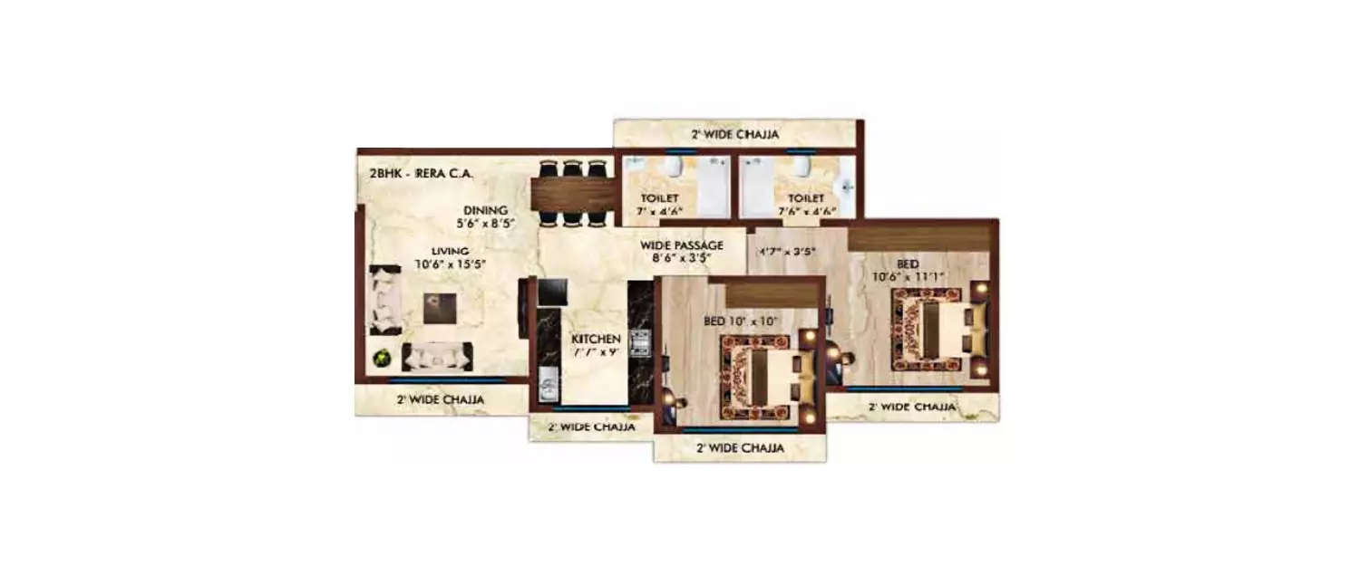 Floor plan for 2 BHK