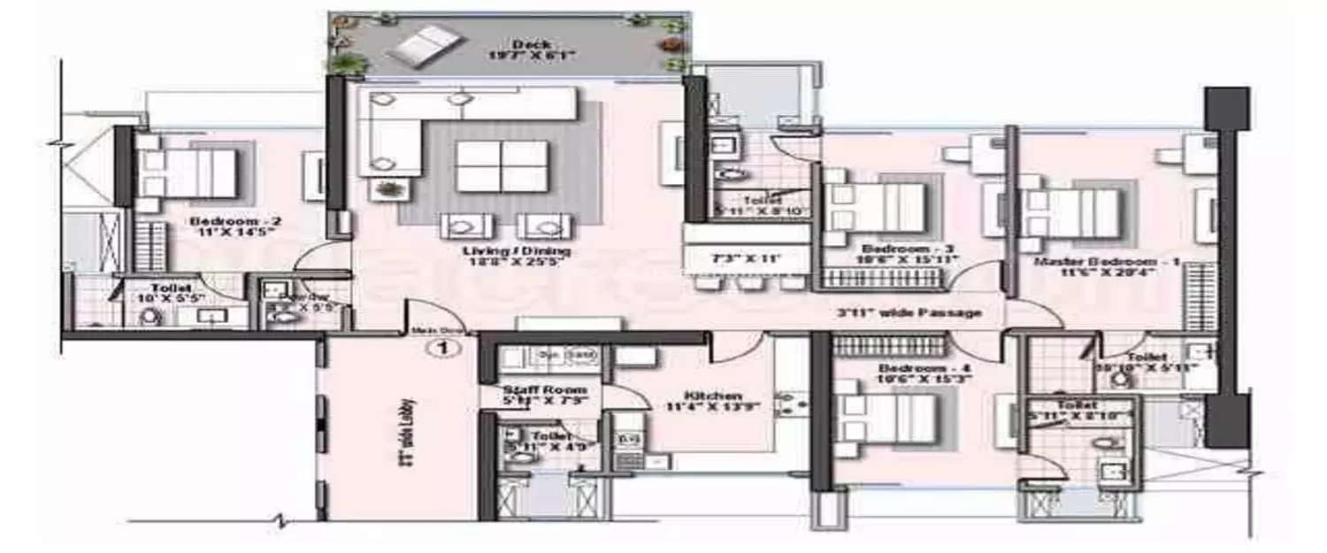 Floor plan for 4 BHK