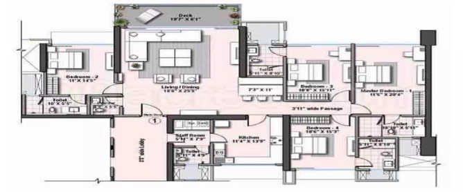 Raheja Artesia Worli - Floor plan 4 BHK 2964 Sq.ft