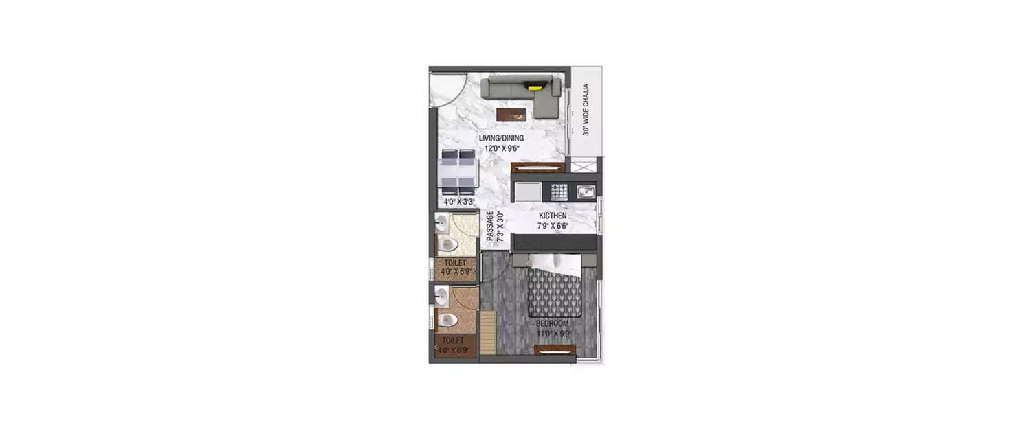 Floor plan for 1 BHK
