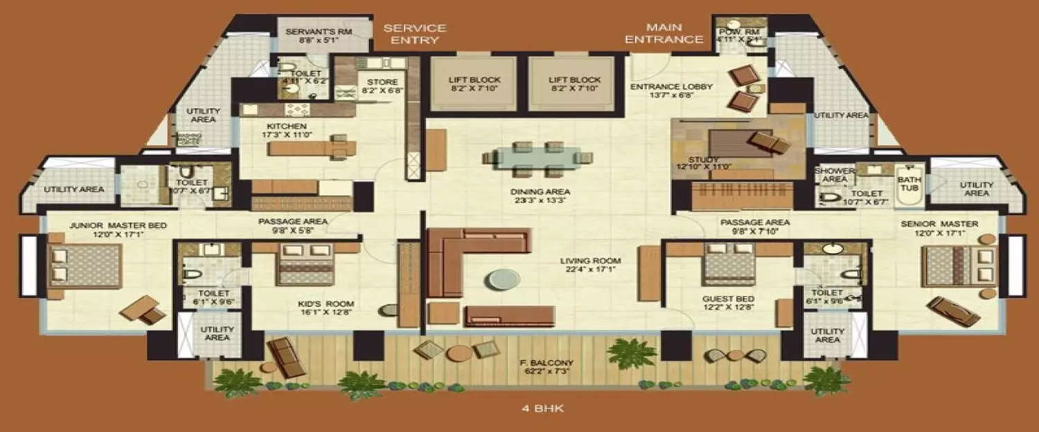Floor plan for 4 BHK