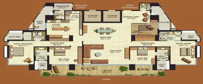Raheja Vivarea Mahalaxmi - Floor plan 4 BHK 3091 Sq.ft