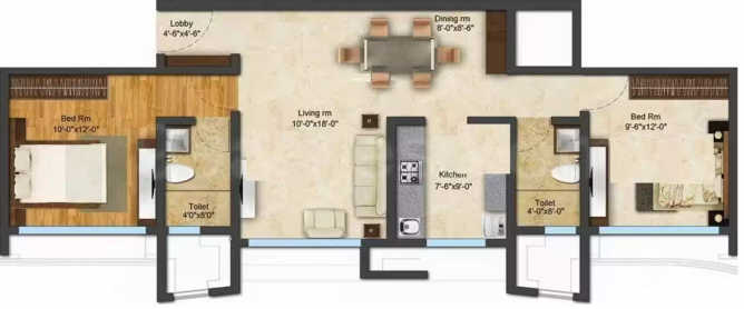 Acme Ozone Ghodbunder Road - Floor plan 2 BHK 618 Sq.ft