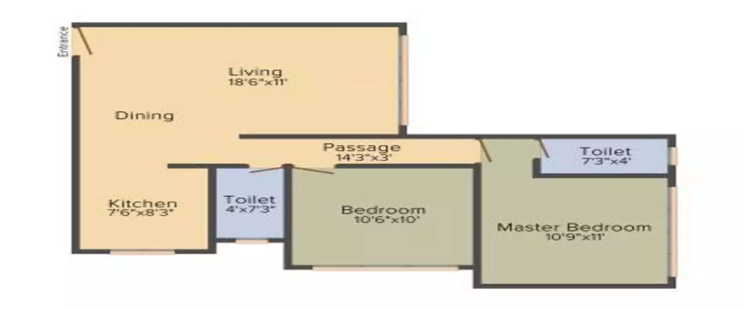 Floor plan for 2 BHK