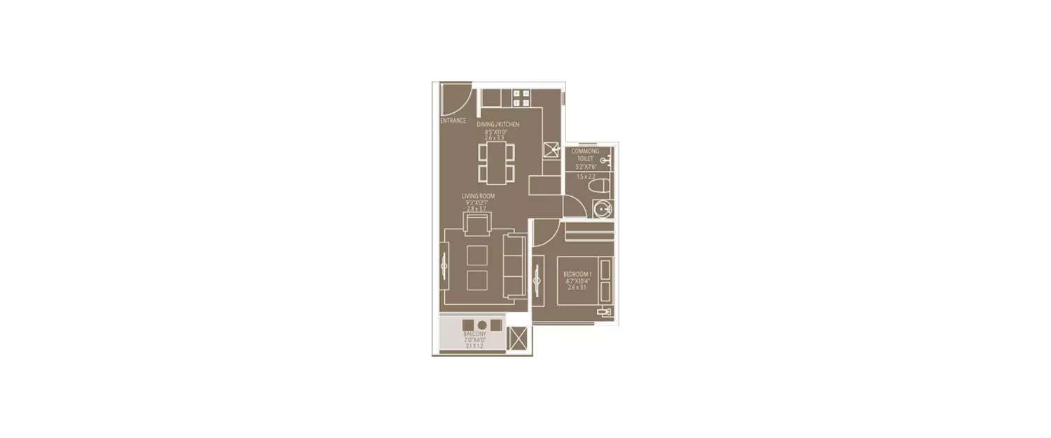 1 BHK Apartment 402 Sq.ft