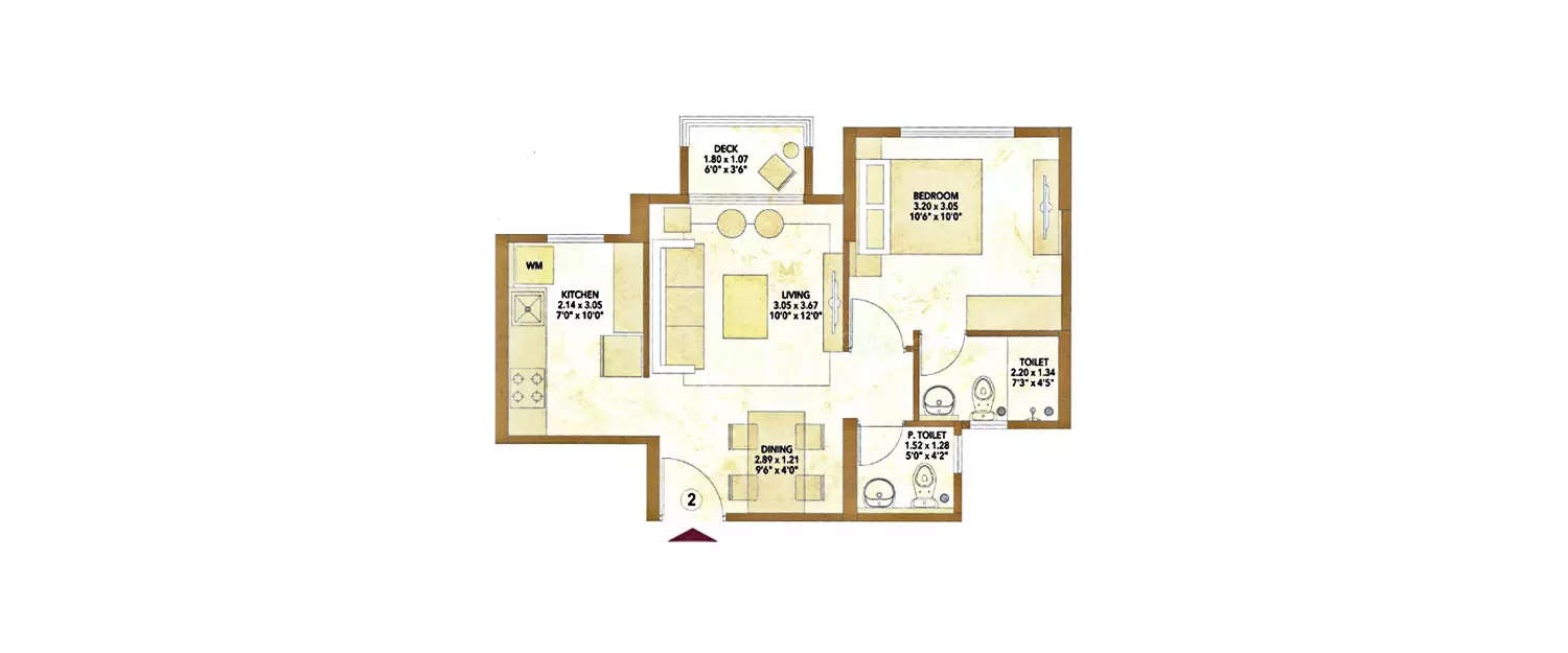 Floor plan for 1 BHK