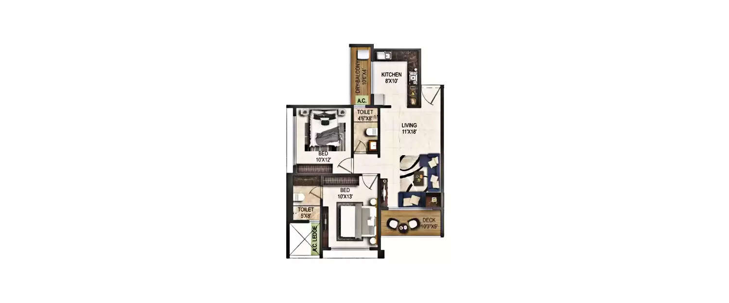 Floor plan for 2 BHK