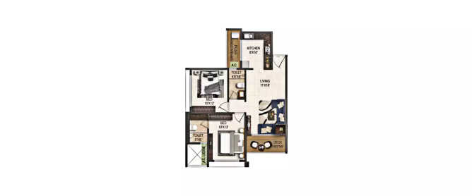 Kamdhenu One True Upgrade Sanpada - Floor plan 2 BHK 752 Sq.ft