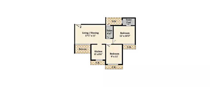 Bhagwati Eleganza Ghansoli - Floor plan 2 BHK 463 Sq.ft